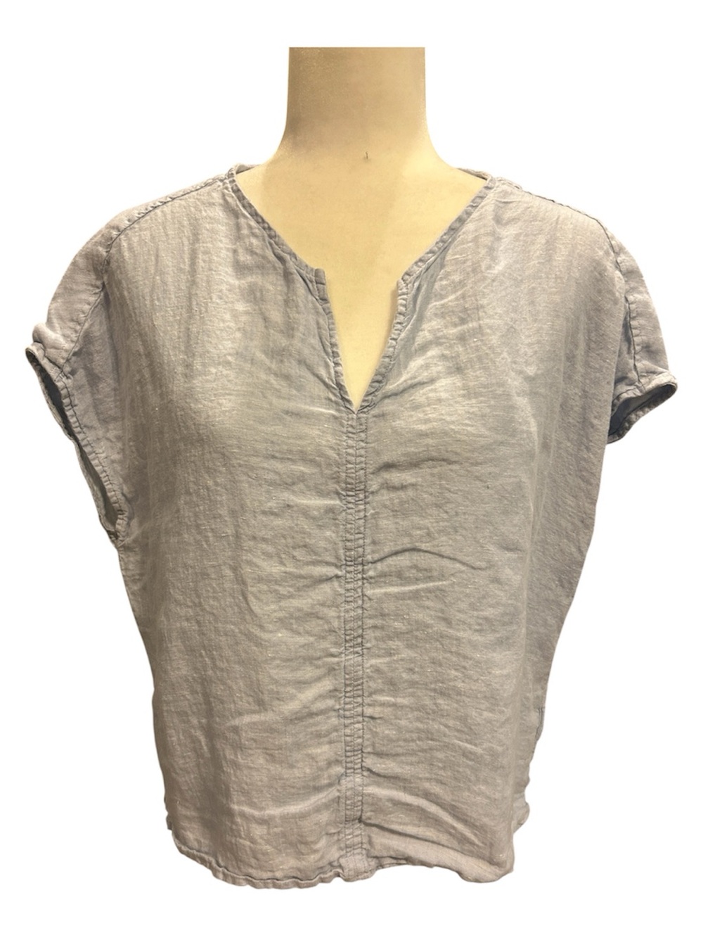 Tahari Light Gray V-Neck 100% Linen Tunic Top